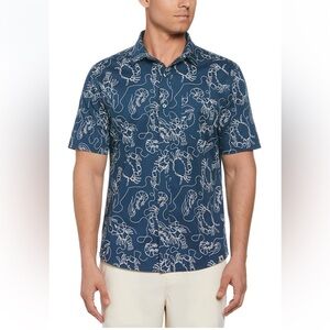 Southern Proper Mens Blue and White Short Sleeve Crab Button Down Size Large